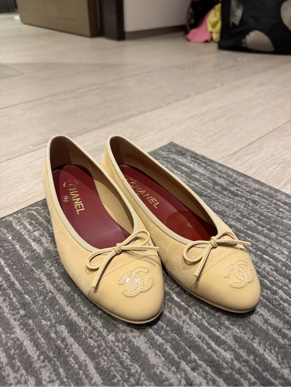 CHANEL NWT Beige Cap-Toe Ballet Flats